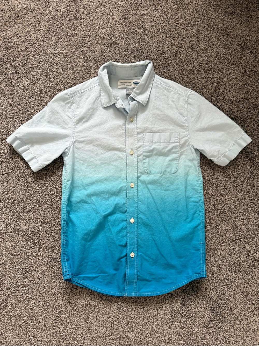 Boy’s Old Navy Light Blue to Aqua Ombré Dip Dye Button-Down Short Sleeve Shirt